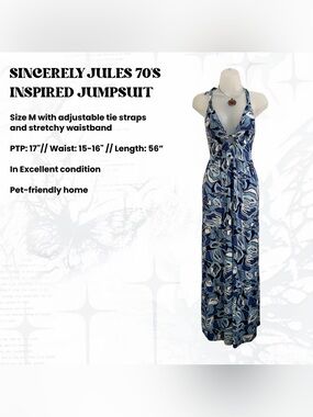 Sincerely Jules Blue Groovy 70's-inspired Jumpsuit